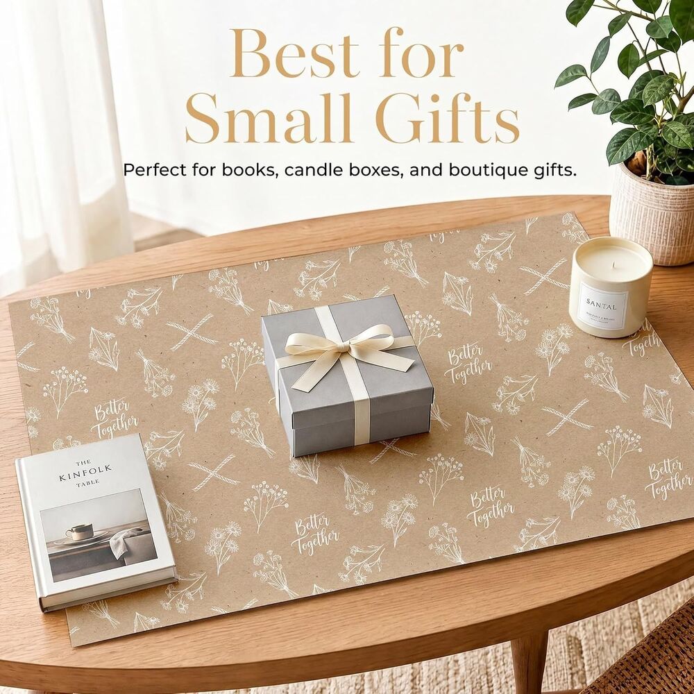 Better Together White Floral Wrapping Paper 2 Sheets 19.5x27.5" 120gsm Gift Wrap - Picture 5 of 6